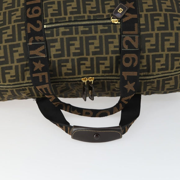 FENDI Zucca Canvas Boston Tote Bag Black Brown gold Auth am10607