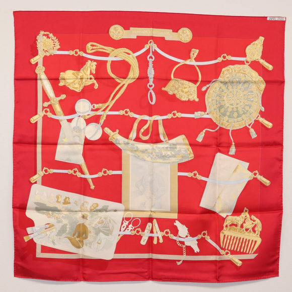 HERMES Carre 90 Scarf ""Memoire d'Hermes"" Silk Red Auth am10617V