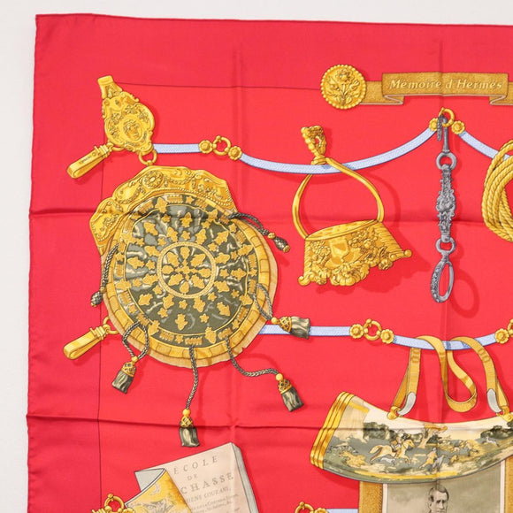 HERMES Carre 90 Scarf ""Memoire d'Hermes"" Silk Red Auth am10617V