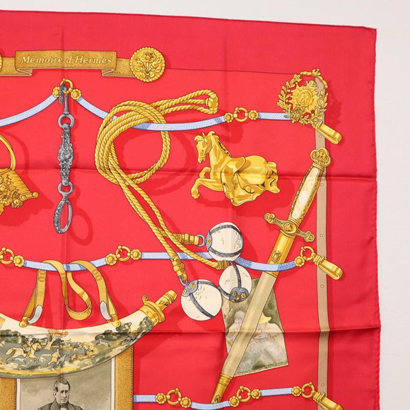 HERMES Carre 90 Scarf ""Memoire d'Hermes"" Silk Red Auth am10617V
