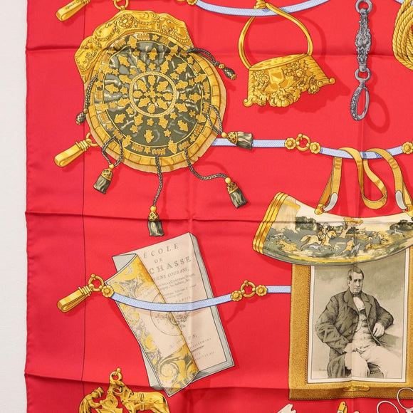 HERMES Carre 90 Scarf ""Memoire d'Hermes"" Silk Red Auth am10617V