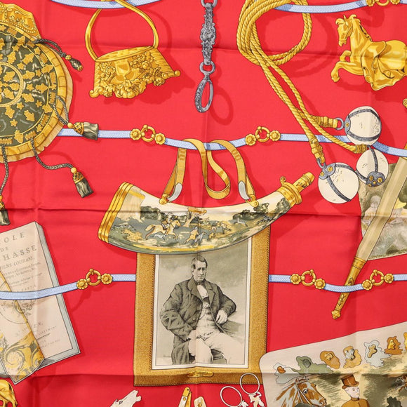HERMES Carre 90 Scarf ""Memoire d'Hermes"" Silk Red Auth am10617V