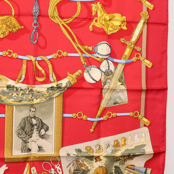 HERMES Carre 90 Scarf ""Memoire d'Hermes"" Silk Red Auth am10617V
