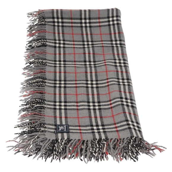 Burberrys Nova Check Stole Wool Gray Auth am10622