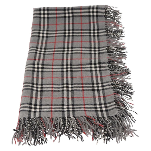 Burberrys Nova Check Stole Wool Gray Auth am10622