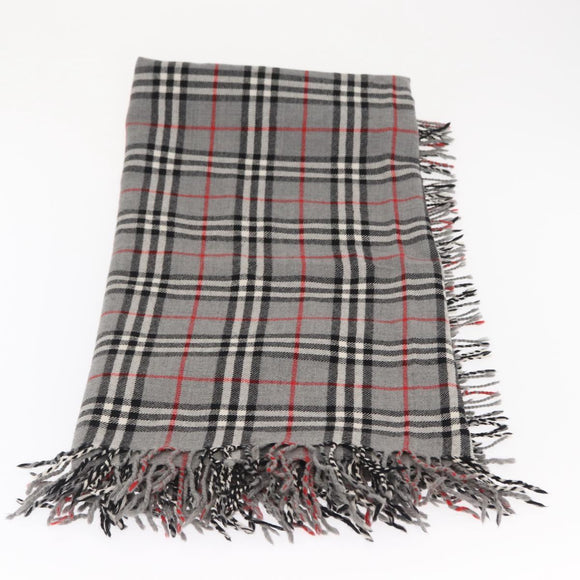 Burberrys Nova Check Stole Wool Gray Auth am10622