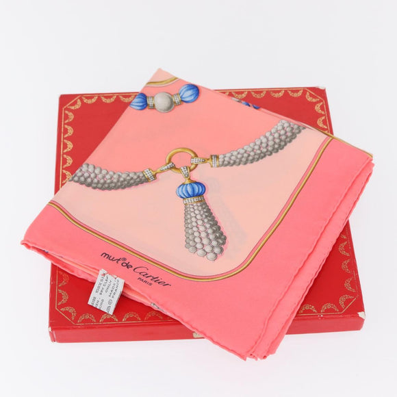 CARTIER Scarf Silk Pink Auth am10623V