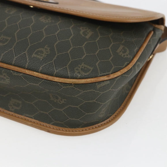 Christian Dior Honeycomb Canvas Shoulder Bag PVC Gold Khaki Auth am10634