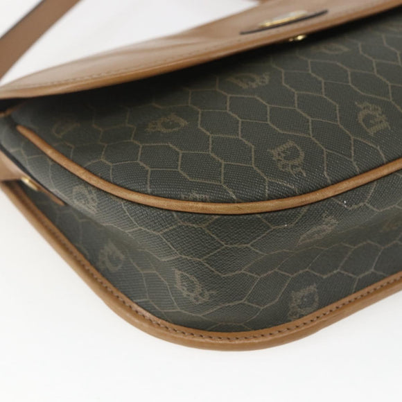 Christian Dior Honeycomb Canvas Shoulder Bag PVC Gold Khaki Auth am10634