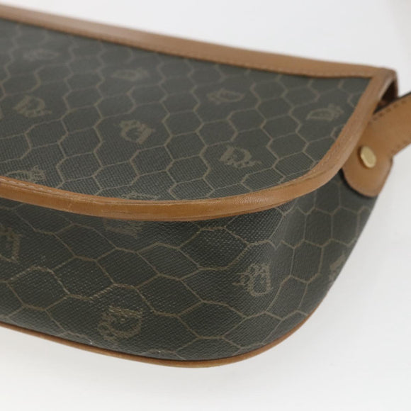 Christian Dior Honeycomb Canvas Shoulder Bag PVC Gold Khaki Auth am10634