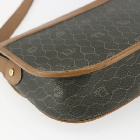 Christian Dior Honeycomb Canvas Shoulder Bag PVC Gold Khaki Auth am10634