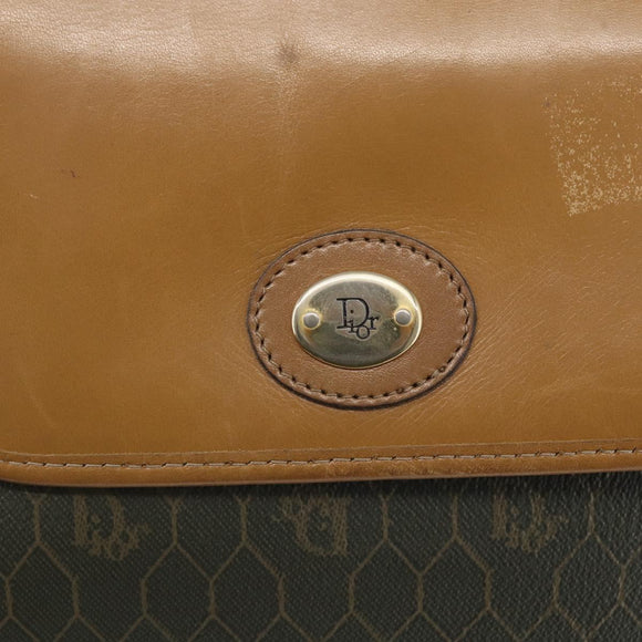 Christian Dior Honeycomb Canvas Shoulder Bag PVC Gold Khaki Auth am10634