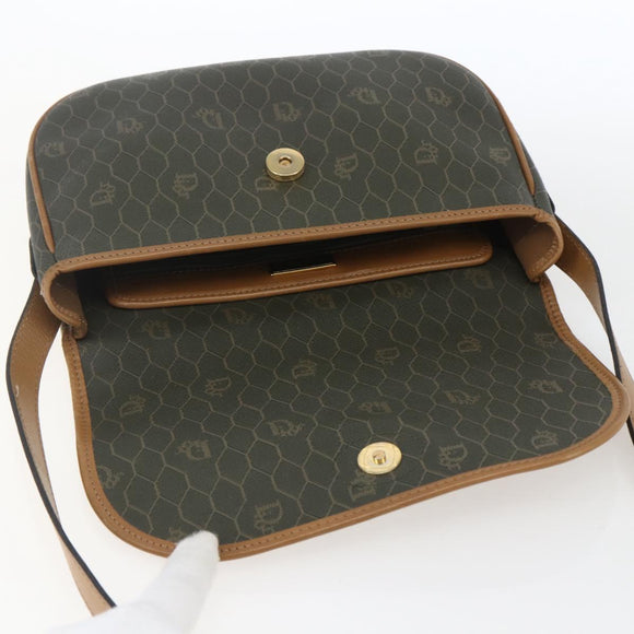 Christian Dior Honeycomb Canvas Shoulder Bag PVC Gold Khaki Auth am10634