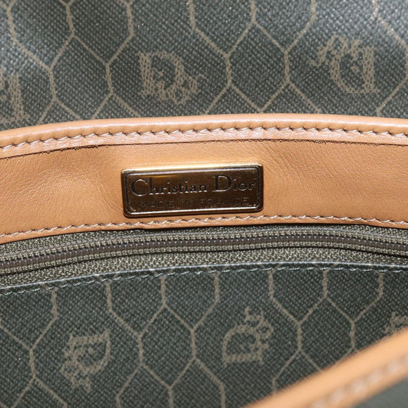 Christian Dior Honeycomb Canvas Shoulder Bag PVC Gold Khaki Auth am10634