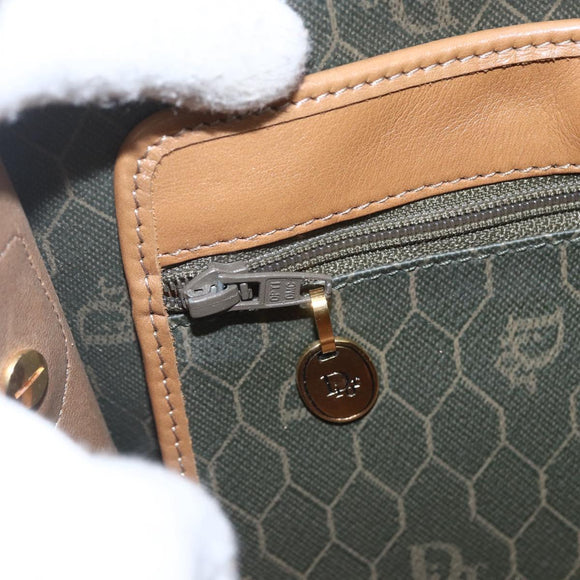 Christian Dior Honeycomb Canvas Shoulder Bag PVC Gold Khaki Auth am10634