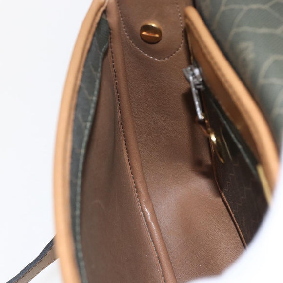 Christian Dior Honeycomb Canvas Shoulder Bag PVC Gold Khaki Auth am10634