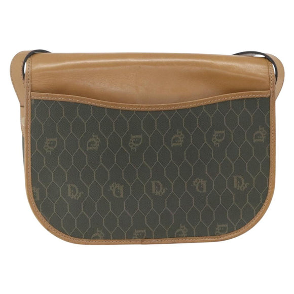 Christian Dior Honeycomb Canvas Shoulder Bag PVC Gold Khaki Auth am10634