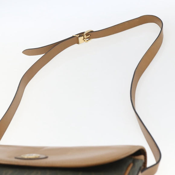 Christian Dior Honeycomb Canvas Shoulder Bag PVC Gold Khaki Auth am10634