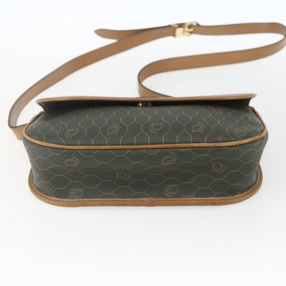 Christian Dior Honeycomb Canvas Shoulder Bag PVC Gold Khaki Auth am10634