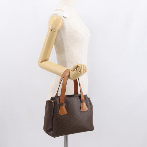CELINE Macadam Canvas Hand Bag PVC Leather Brown Gold Auth am10636
