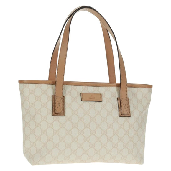 GUCCI GG Supreme Tote Bag PVC White Gold 211138 Auth am10641V
