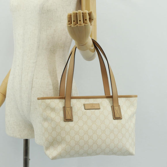 GUCCI GG Supreme Tote Bag PVC White Gold 211138 Auth am10641V