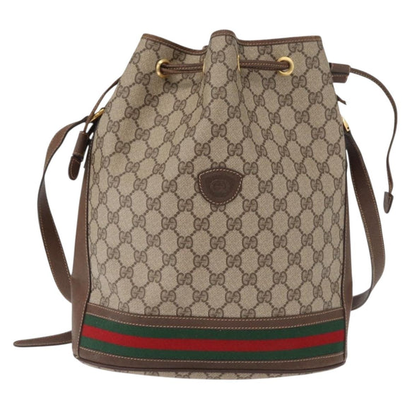 GUCCI GG Supreme Web Sherry Line Bag PVC Beige Gold 001 41 0850 Auth am10643