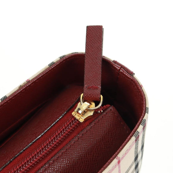 BURBERRY Nova Check Shoulder Bag Canvas Leather Beige Red gold Auth am10647V