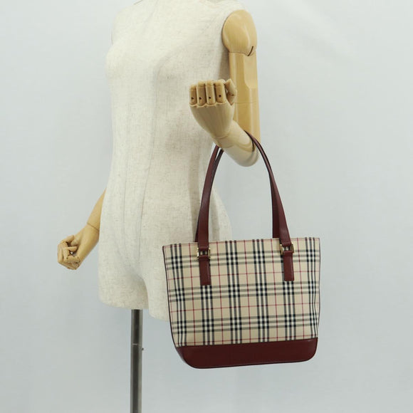 BURBERRY Nova Check Shoulder Bag Canvas Leather Beige Red gold Auth am10647V