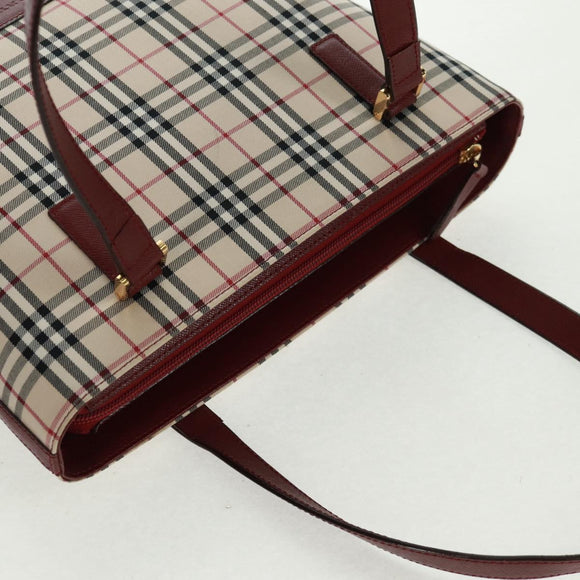 BURBERRY Nova Check Shoulder Bag Canvas Leather Beige Red gold Auth am10647V