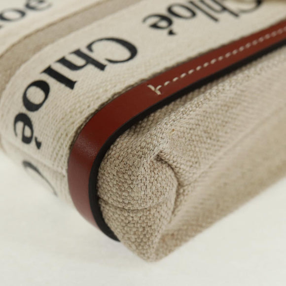 Chloe Woody Mini Hand Bag Canvas 2way Ivory Auth am10661SAV