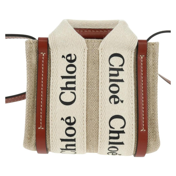 Chloe Woody Mini Hand Bag Canvas 2way Ivory Auth am10661SAV