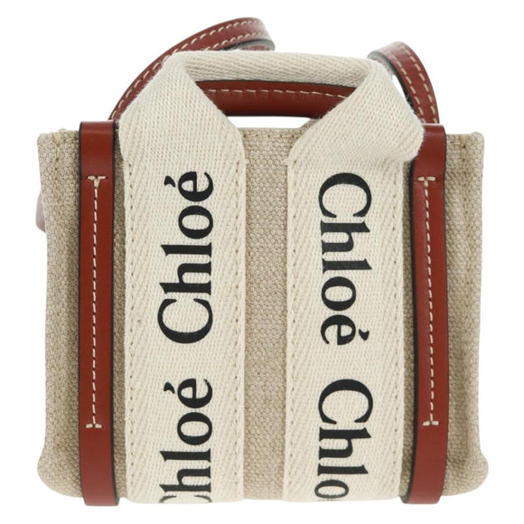Chloe Woody Mini Hand Bag Canvas 2way Ivory Auth am10661SAV