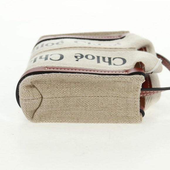 Chloe Woody Mini Hand Bag Canvas 2way Ivory Auth am10661SAV