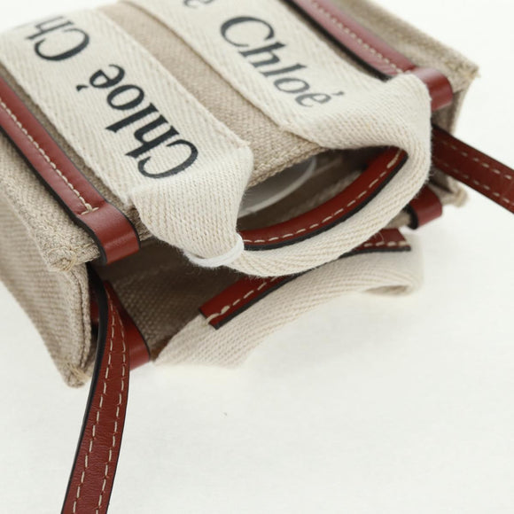 Chloe Woody Mini Hand Bag Canvas 2way Ivory Auth am10661SAV