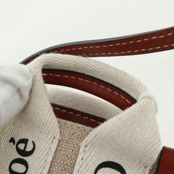 Chloe Woody Mini Hand Bag Canvas 2way Ivory Auth am10661SAV