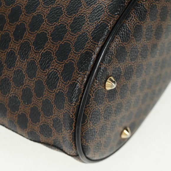 CELINE Macadam Canvas Tote Bag PVC Leather Black Gold Auth am10664V