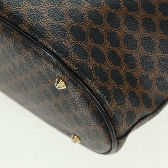 CELINE Macadam Canvas Tote Bag PVC Leather Black Gold Auth am10664V