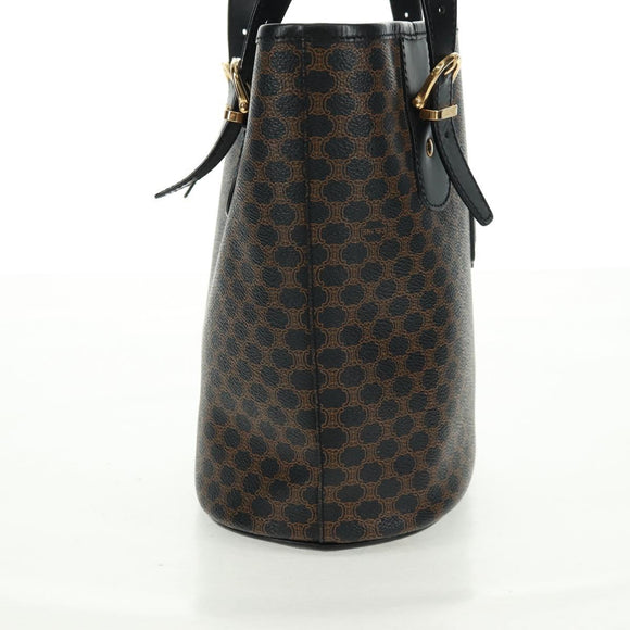 CELINE Macadam Canvas Tote Bag PVC Leather Black Gold Auth am10664V