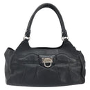 Salvatore Ferragamo Gancini Hand Bag Leather Black Silver Auth am10665-13