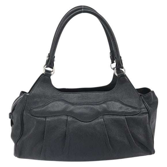Salvatore Ferragamo Gancini Hand Bag Leather Black Silver Auth am10665