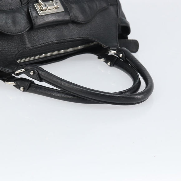 Salvatore Ferragamo Gancini Hand Bag Leather Black Silver Auth am10665