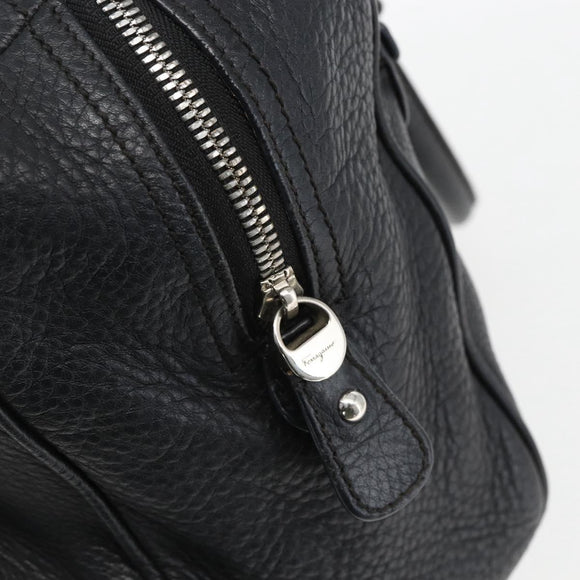 Salvatore Ferragamo Gancini Hand Bag Leather Black Silver Auth am10666