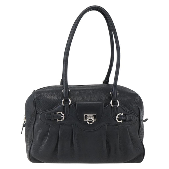 Salvatore Ferragamo Gancini Hand Bag Leather Black Silver Auth am10666