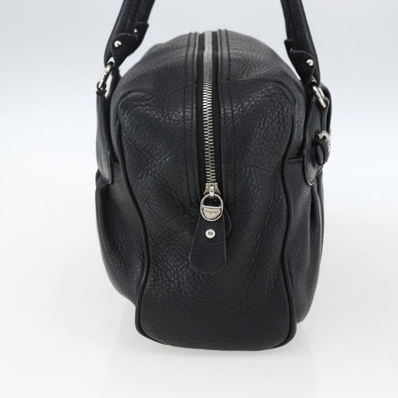 Salvatore Ferragamo Gancini Hand Bag Leather Black Silver Auth am10666