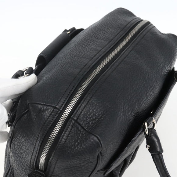 Salvatore Ferragamo Gancini Hand Bag Leather Black Silver Auth am10666