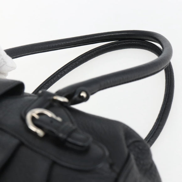 Salvatore Ferragamo Gancini Hand Bag Leather Black Silver Auth am10666
