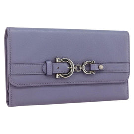 Salvatore Ferragamo Gancini Long Wallet Leather Silver Light purple Auth am10678