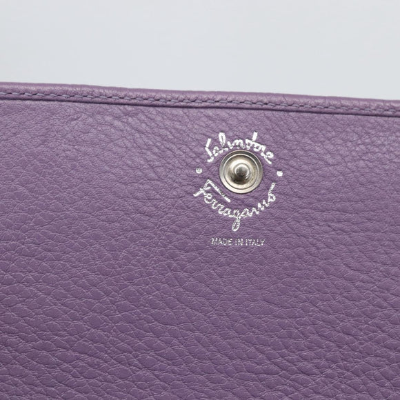 Salvatore Ferragamo Gancini Long Wallet Leather Silver Light purple Auth am10678