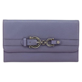 Salvatore Ferragamo Gancini Long Wallet Leather Silver Light purple Auth am10678 - 0